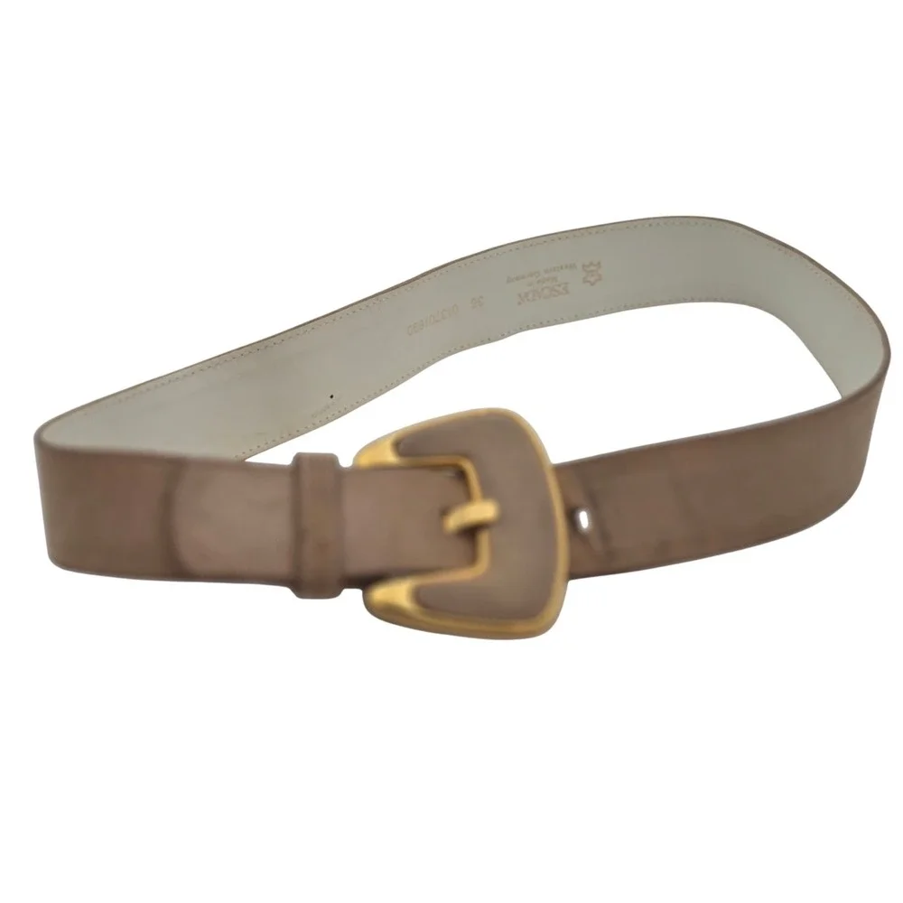 Vintage 80s Escada‎ Suede Belt Sz 36 Made Western Germany Gold Buckle Taupe